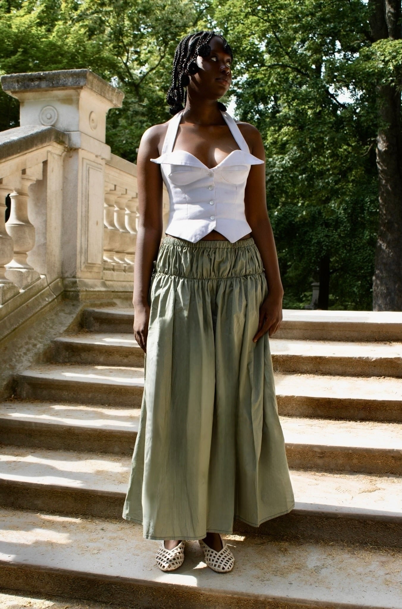 Jupe bloomer longue sauge